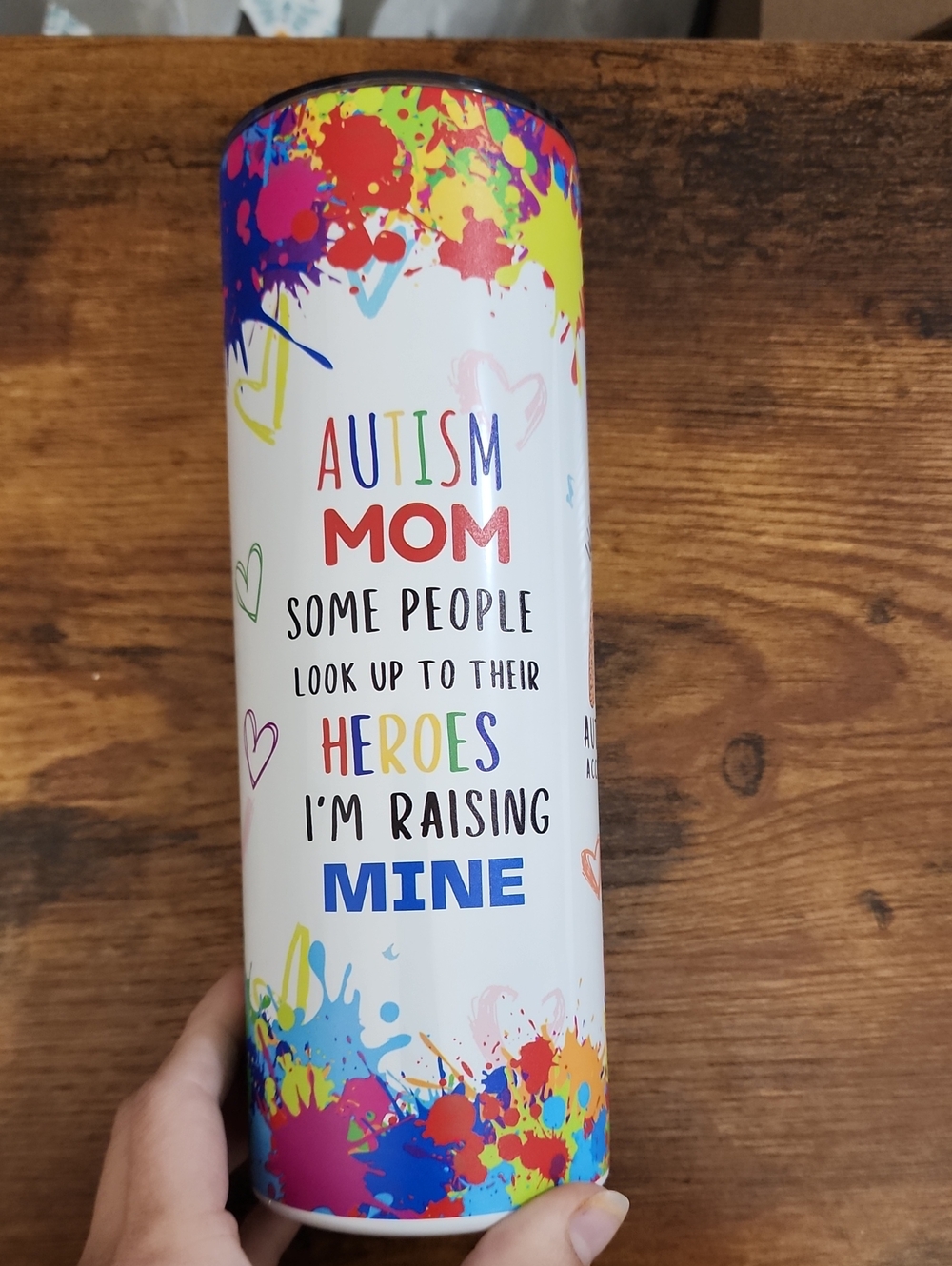 1 20oz Autism Mom With Sayings, Colorful Tumber. Handmade Multicolor